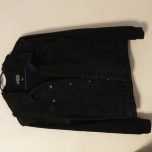 Hot topic xxxRude black denim vest jacket with zip off sleeves